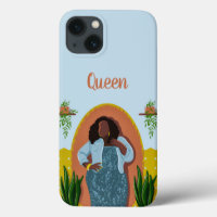 Curvy, Black Woman, Houseplants, Mustard & Blue