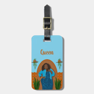 Curvy, Black Woman, Houseplants, Orange & Blue Luggage Tag