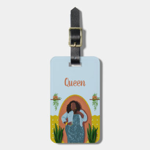 Curvy, Black Woman, Houseplants, Yellow & Blue Luggage Tag