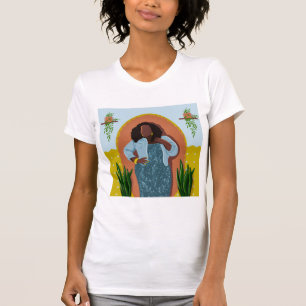 Curvy Black Woman, Houseplants, Yellow & Blue T-Shirt