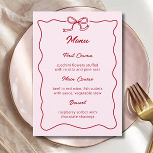 Curvy Bow Minimalist Wedding Bridal Shower Party Menu