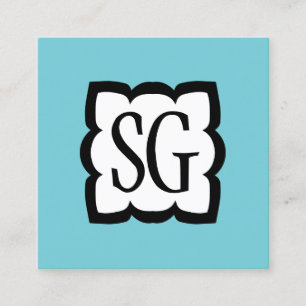 Curvy Box 03 - Initials - Black and Robin Egg Blue Square Business Card