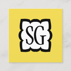 Curvy Box 03 - Initials - Black with Yellow Square Business Card