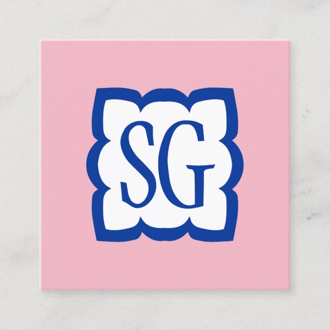 Curvy Box 03 - Initials - Navy Blue and Pink Square Business Card (Front)