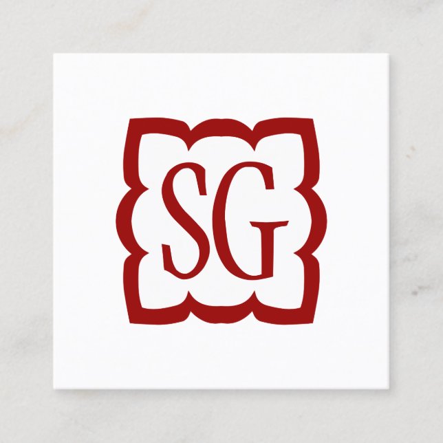 Curvy Box 03 - Initials - Ruby Red Square Business Card (Front)