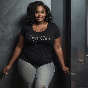 Curvy Chick Chrome Logo On Black Plus Size T-Shirt