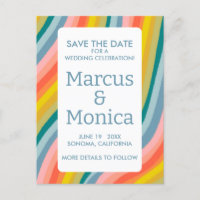 Curvy Colourful Stripes Rainbow Line Save the Date