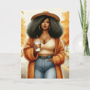 Curvy Cosy African American Woman Thanksgiving Card