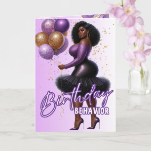 Curvy Glam African American Woman Purple Birthday Card