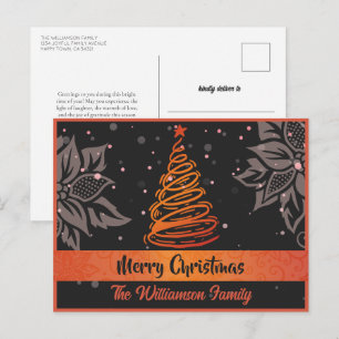 Curvy Lines Christmas Tree Poinsettia Red Black Holiday Postcard