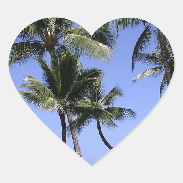 Curvy Palm Trees and Ocean Heart Sticker (Front)
