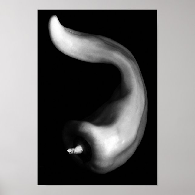Curvy Pepper Close Up Black and White Photography Poster (Front)