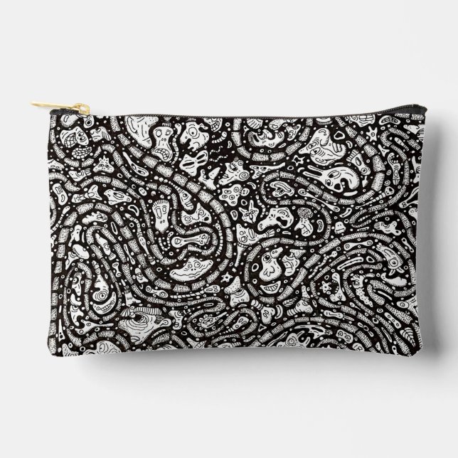 Curvy Twisty Cartoon Weird Faces Design Accessory Pouch (Front)
