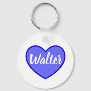 Curvy Walter Name In Blue Love Heart,  Key Ring