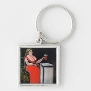 Curvy Woman with a Mug of Beer Key Ring