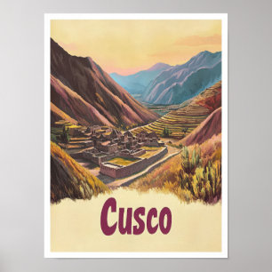 Cusco Peru Art Vintage Travel Illustration Poster