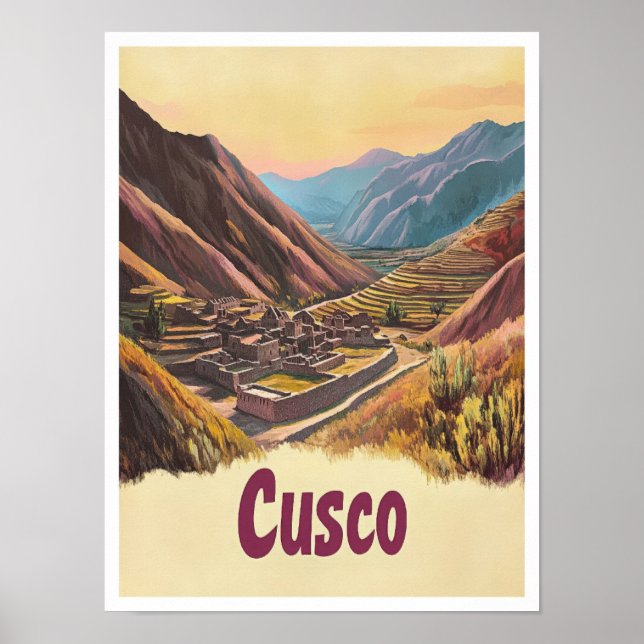 Cusco Peru Art Vintage Travel Illustration Poster (Front)