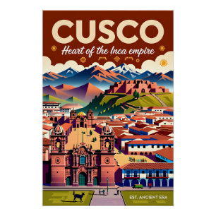 Cusco Peru Cityscape Retro Travel Poster Art