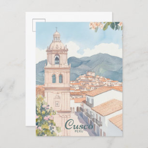 Cusco Peru Gouache Paint Illustration Travel Postcard