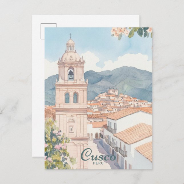 Cusco Peru Gouache Paint Illustration Travel Postcard (Front/Back)