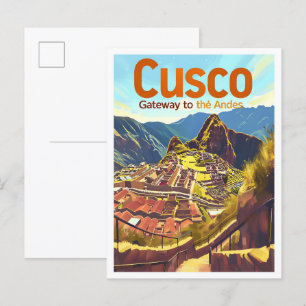 Cusco Peru Vintage Art Travel Illustration Postcard