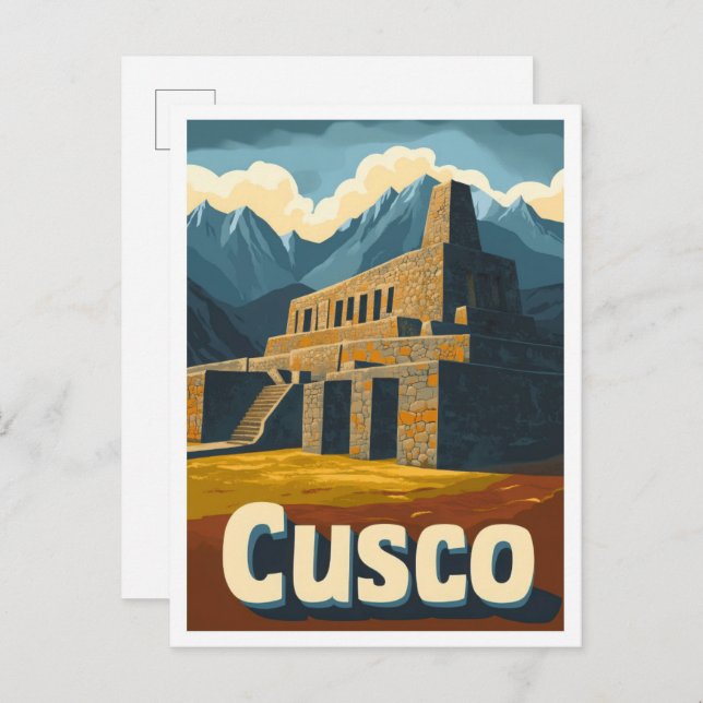 Cusco Peru Vintage Travel Illustration Postcard (Front/Back)