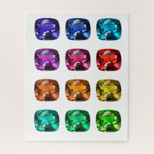 Cushion cut Sapphire, Ruby, Aqua, Gemstone Puzzle