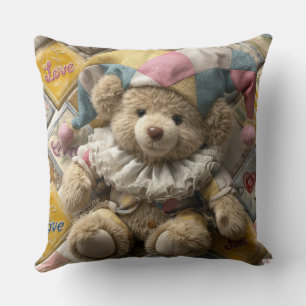 Cushion design with handmade bear printed 