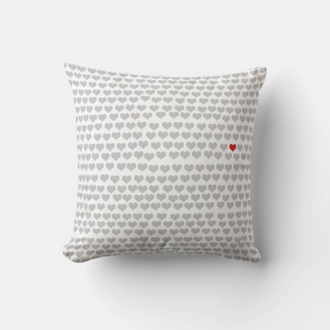 Cushion - Gray Hearts with One Red Heart  (Front)