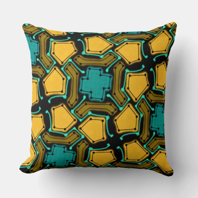 Cushion Jimette orange and turquoise black Design (Front)