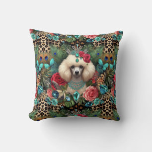 Cushion White Poodle Floral Leopard Print