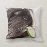 Cushion with cute guinea pig eating cucumber