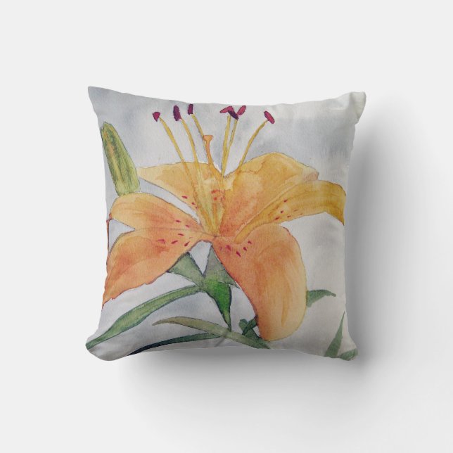 Cushion with iris watercolor orange (Front)