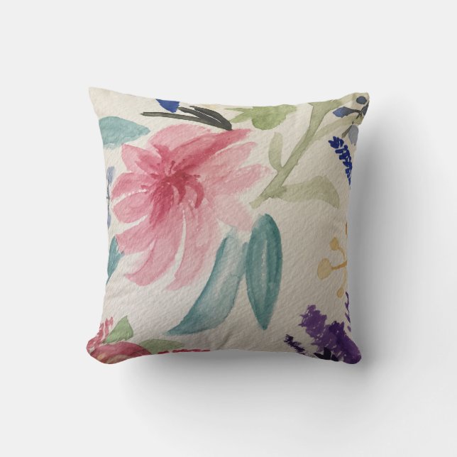 Cushion with pretty floral watercolour design (Front)