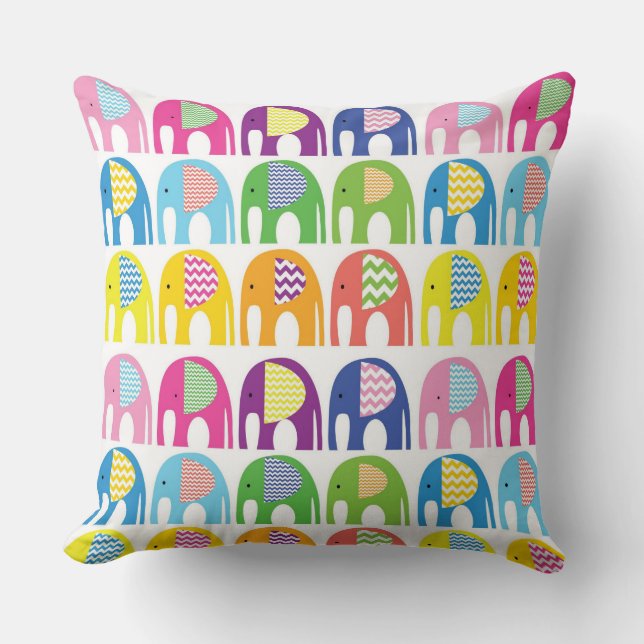 Cushions - Multi Colored Elephants (Front)