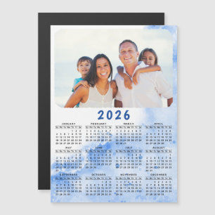 Cusom 2025 Photo Calendar Magnet Blue White Ocean