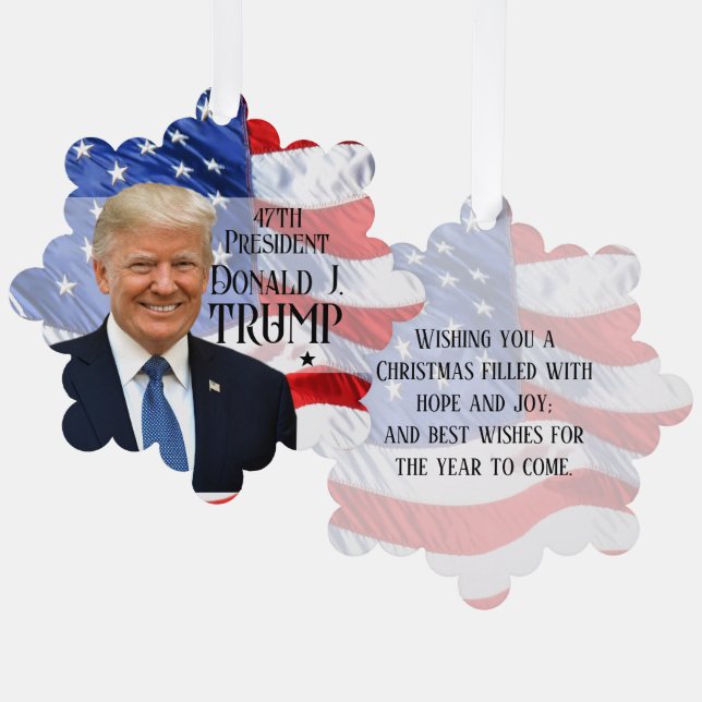 Cusom Text 47th President Trump 2024 American Flag Tree Decoration Card (Front/Back)