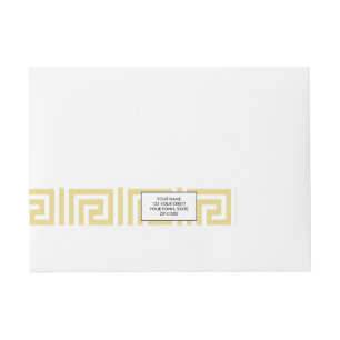 Custard Yellow and White Greek Key Pattern Wraparound Address Label