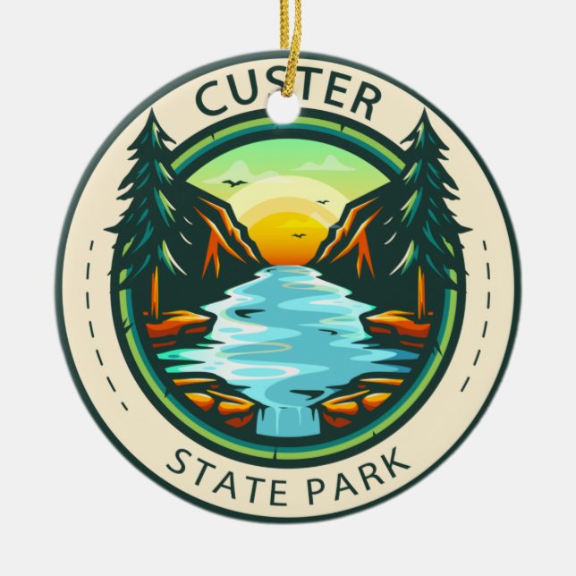 Custer State Park South Dakota Badge Ceramic Tree Decoration (Front)