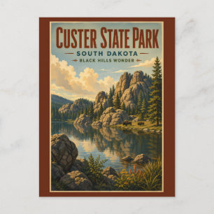 Custer State Park South Dakota Illustration Travel Postcard