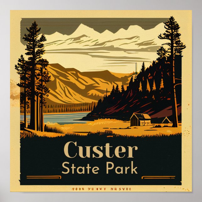 Custer State Park Square Vintage Poster (Front)