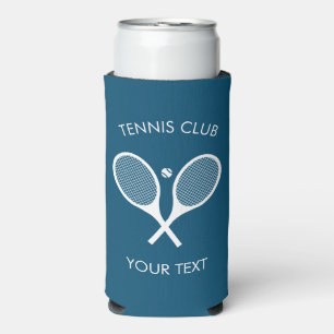 Custimizable Modern Blue White Tennis Racket Seltzer Can Cooler