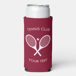 Custimizable Modern Burgundy White Tennis Racket  Seltzer Can Cooler
