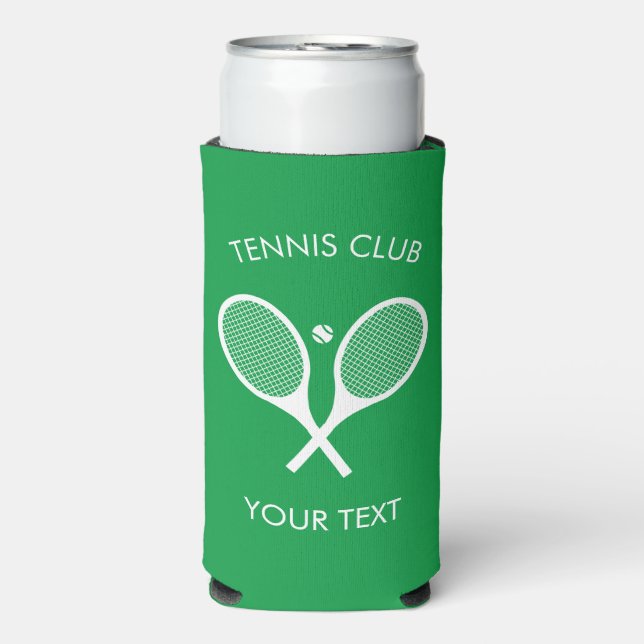 Custimizable Modern Green White Tennis Racket  Seltzer Can Cooler (Seltzer Front)