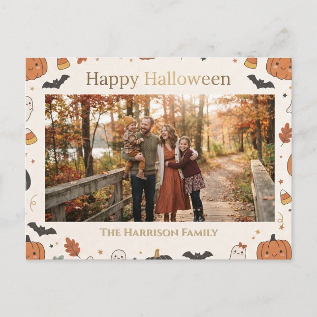 Custmizable Cute Kawaii Happy Halloween Frame Postcard (Front)