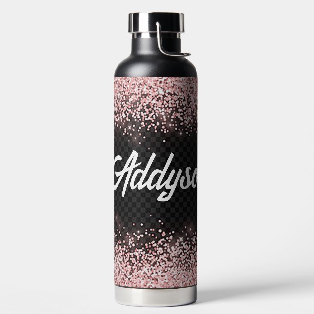 Custmoized Pink Glitter bordered Water Bottle (Left)