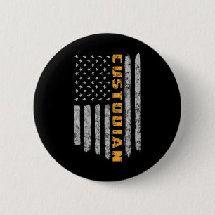Custodian American Flag USA Janitor School 6 Cm Round Badge