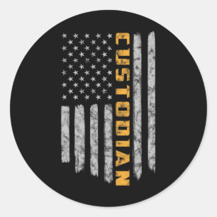 Custodian American Flag USA Janitor School  Classic Round Sticker