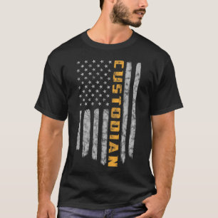 Custodian American Flag USA Janitor School T-Shirt