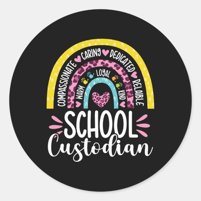 Custodian Battery Life School Janitor Rainbow  Classic Round Sticker (Front)